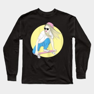 Skateboard Skateboarder Skater Girl 80s Pastel Aesthetic Long Sleeve T-Shirt